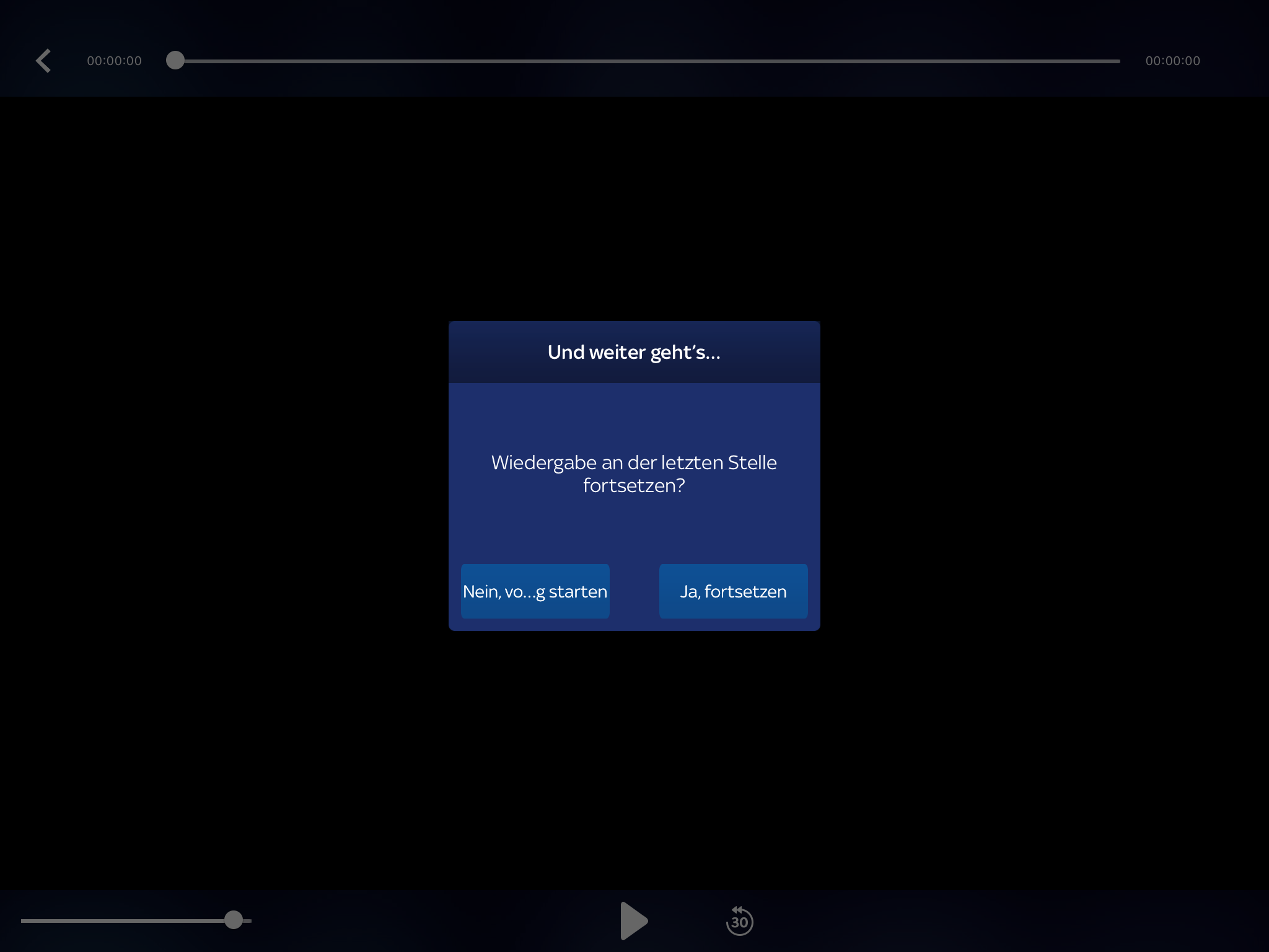 Sky Ticket continuing playback screen