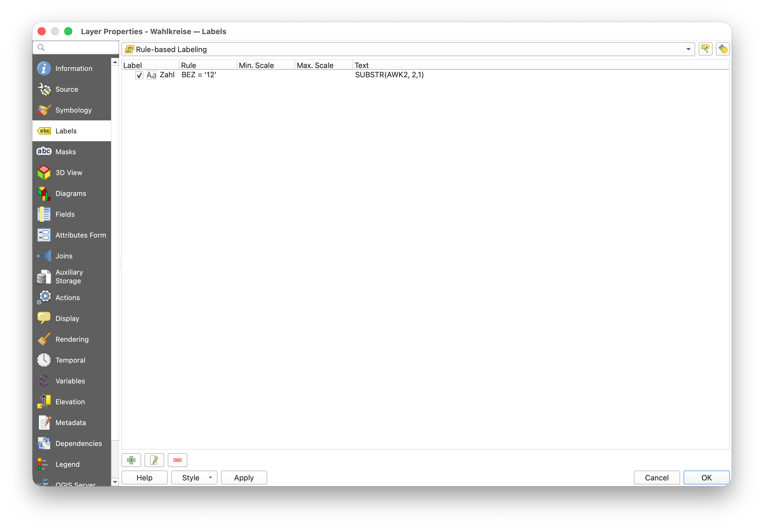 QGIS Layer Properties - Labels panel
