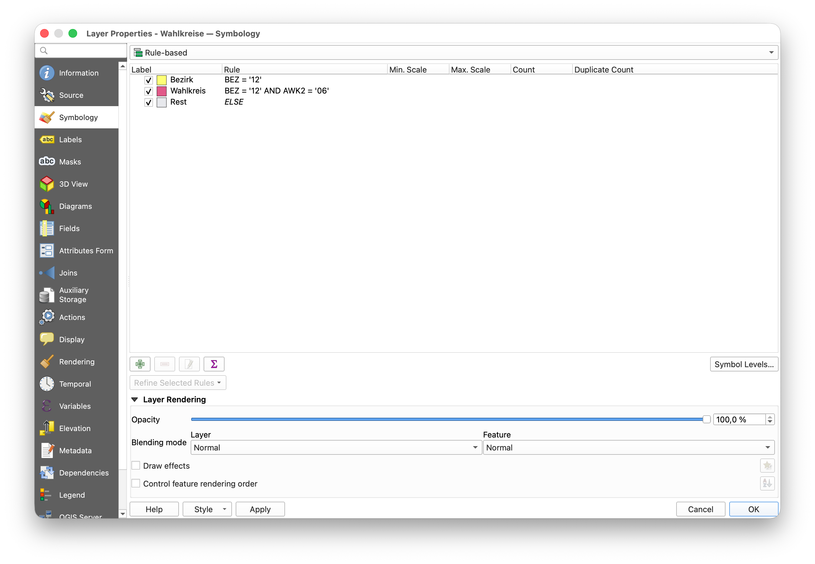 QGIS Layer properties- Symbology panel